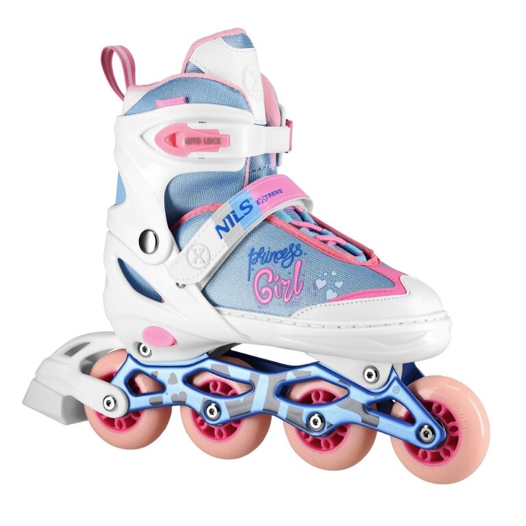 Nils Extreme Inline Skates NA18168A Princess (Rollen: 64/70mm/82A, Kugellager: ABEC 7) weiss/blau/pink Mädchen