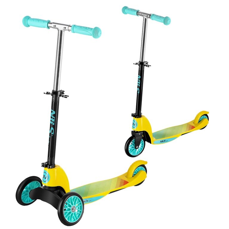 Nils Fun Scooter HLB202 (aufklappbarer Roller, Kugellager: ABEC 5) gelb/mintblau - Kinder