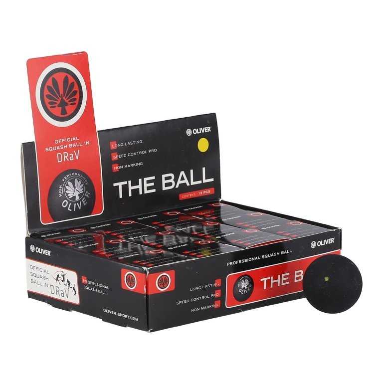 OLIVER Squashball (1 gelber Punkt, Speed langsam) schwarz - 12er Box