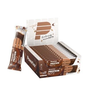 PowerBar Eiweissriegel Protein Nut2 Milchschokoladenkuvertüre/Karamell-Erdnuss 12x45g Box