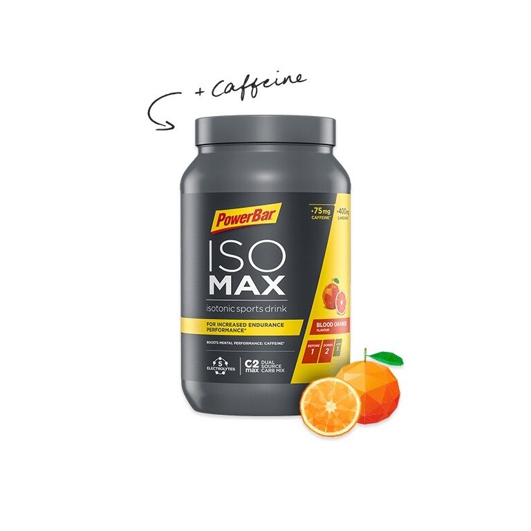 PowerBar IsoMax - Kohlenhydrat-Elektrolyt-Lösungen mit Koffein - Blutorange-Geschmack 1200g Dose