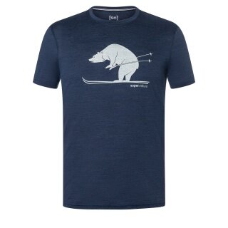 super natural Wander-/Freizeit Tshirt Graphic Skiing Bear (Bär) - Merinowollmix - irisblau meliert Herren