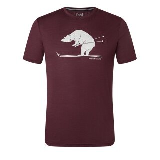 super natural Wander-/Freizeit Tshirt Graphic Skiing Bear (Bär) - Merinowollmix - weinrot Herren