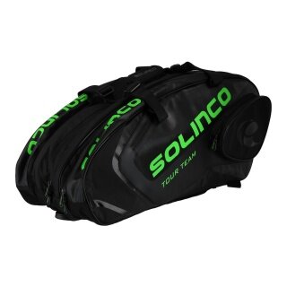 Solinco Racketbag Tour Team Blackout (Schlägertasche, 3 Hauptfächer, Thermofach, Schuhfach) schwarz/grün 15er
