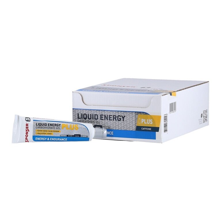 Sponser Energy Liquid PLUS Gel (Kohlenhydrat Gel mit Koffein und Taurin) Neutral/Koffein 18x70g Box