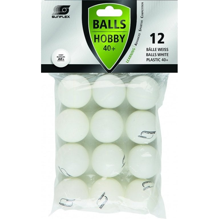 Sunflex Tischtennisball Hobby (Plastikball 40+) weiss 12er Clip-Beutel