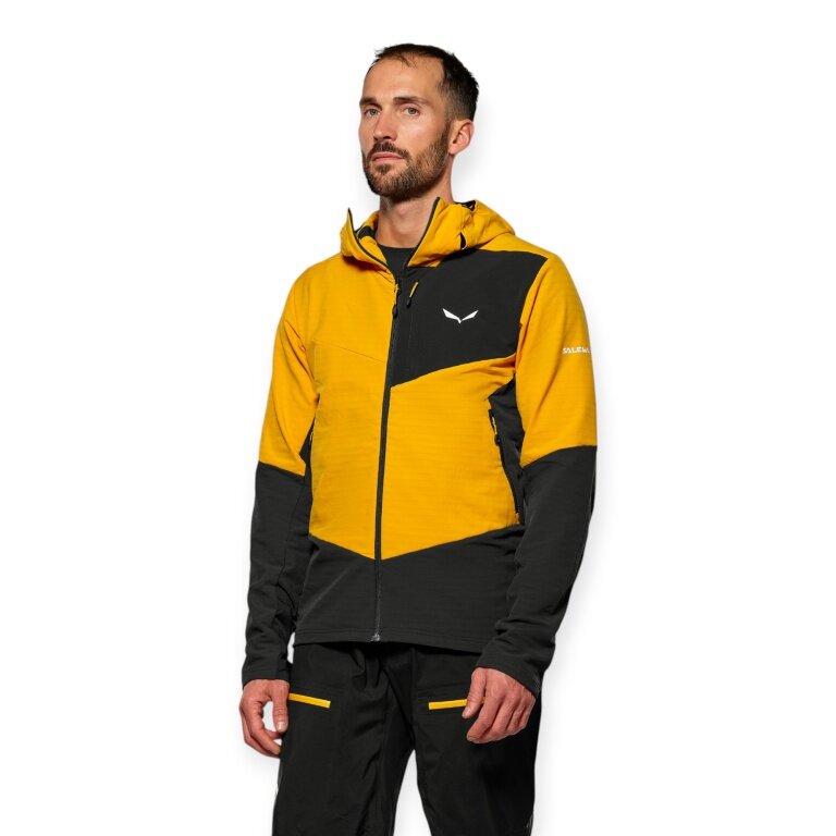 Salewa Fleecejacke Ortles Fleece Pro Hooded (warm, 4-Wege-Stretch, winddicht) goldgelb/schwarz Herren