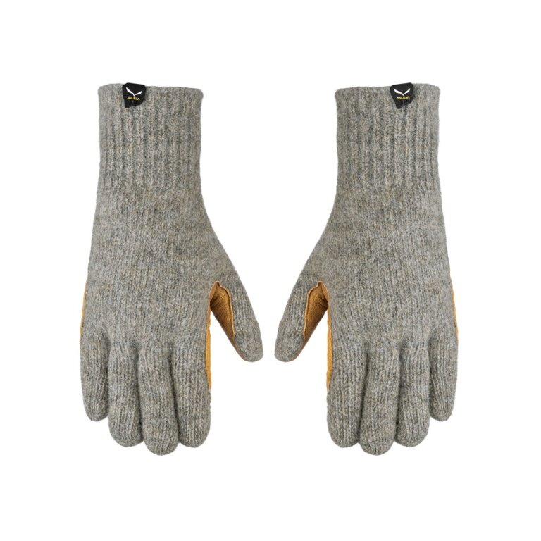 - grau/gelb Salewa Wool Walk Woll-Handschuhe atmungsaktiv, bestellen wolle online 100% (Vollleder-Innenhand) warm, Herren/Damen -