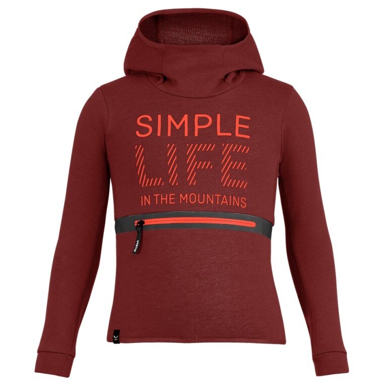 Salewa Kapuzenpullover Simple Dry Hoodie (Baumwolle-Mischung, warm, schnelltrocknend) weinrot Kinder