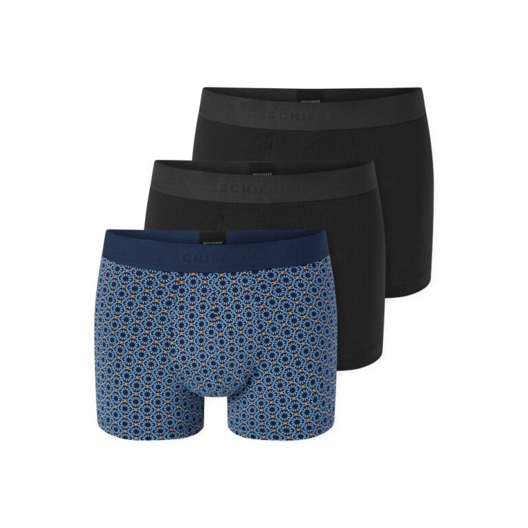 Schiesser Unterwäsche Boxershorts 95/5 Webgummibund 924 Herren-Shorts schwarz/blau Herren - 3 Stück