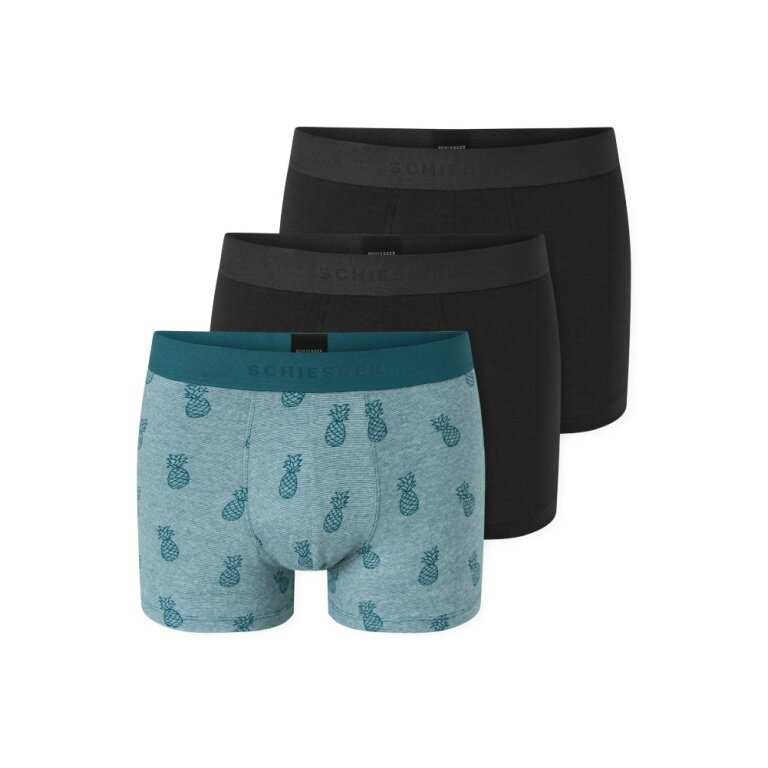 Schiesser Unterwäsche Boxershorts 95/5 Webgummibund 925 Herren-Shorts schwarz/grün Herren - 3 Stück