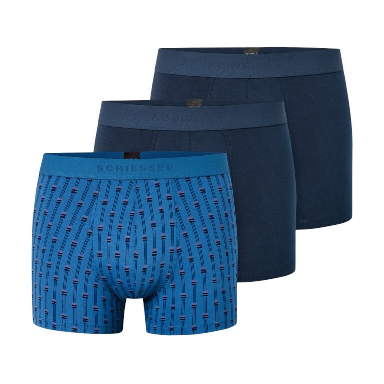 Schiesser Unterwäsche Boxershorts 95/5 Webgummibund Herren-Shorts dunkelblau/blau Herren - 3 Stück