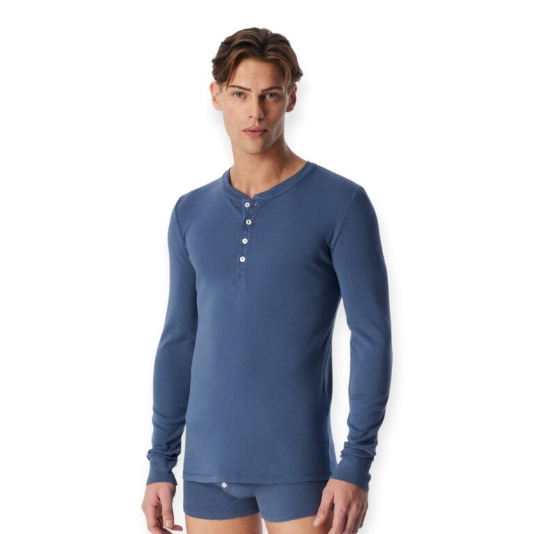 Schiesser Freizeit Langarmshirt Revival Karl-Heinz faded denimblau Herren