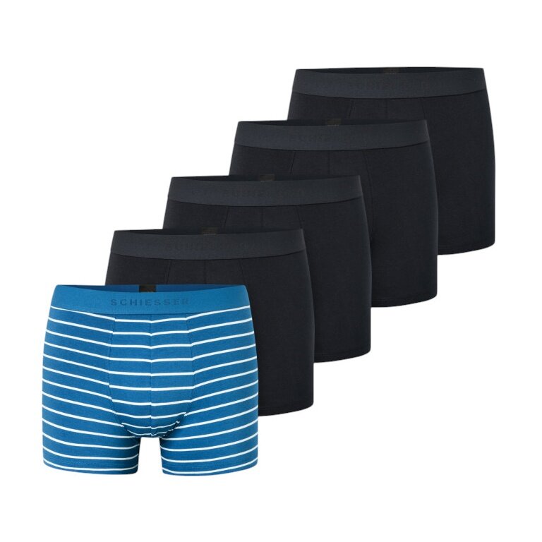 Schiesser Unterwäsche Boxershorts 95/5 Organic Cotton Webgummibund mehrfarbig schwarz/blau Herren - 5 Stück