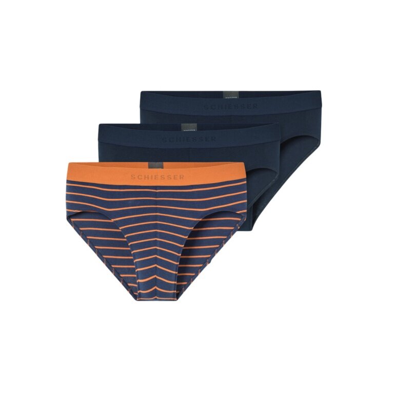 Schiesser Slip Rio Organic Cotton Webgummibund (Schlüpfer) dunkelblau/orange uni/gestreift Herren - 3 Stück