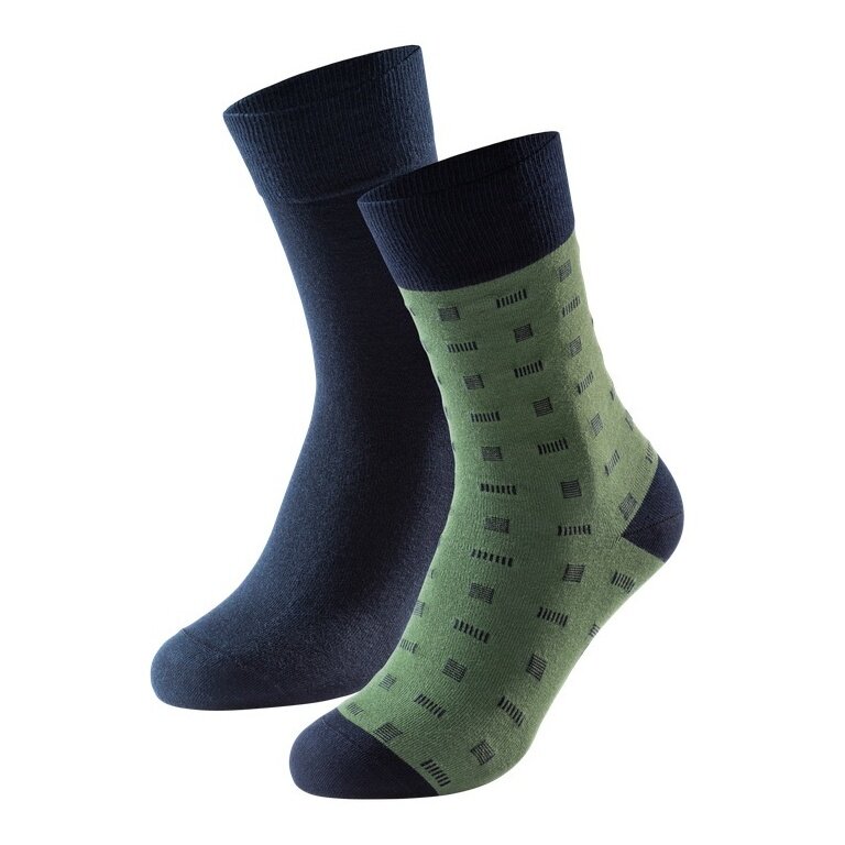 Schiesser Tagessocke Crew Pima Baumwolle Uni Gemustert Long Life Cool olivgrün/nachtblau - 2 Paar