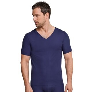 Schiesser T-Shirt Seamless V-Ausschnitt Laser Cut Kurzarm (Interlock, nahtlos) Unterwäsche blau Herren