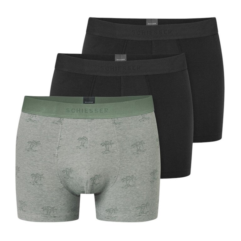 Schiesser Unterwäsche Boxershorts 95/5 Webgummibund Herren-Shorts schwarz/grau Herren - 3 Stück