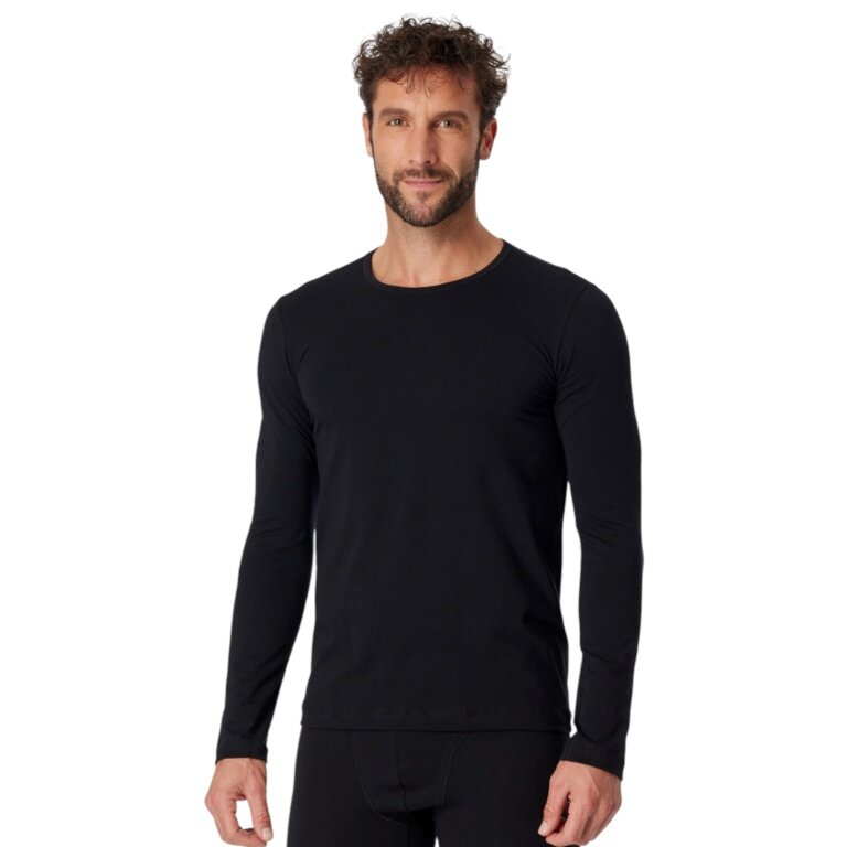 Schiesser Unterwäsche Langarmshirt Organic Cotton Rundhals 95/5 - schwarz Herren