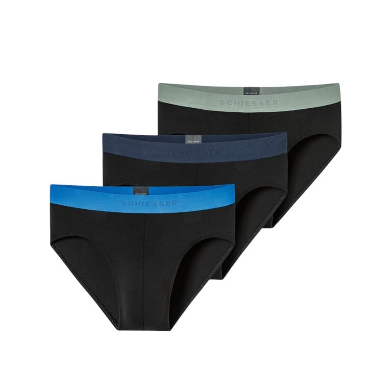 Schiesser Unterwäsche Slip Rio Organic Cotton Webgummibund 95/5 mehrfarbig schwarz Herren - 3 Stück