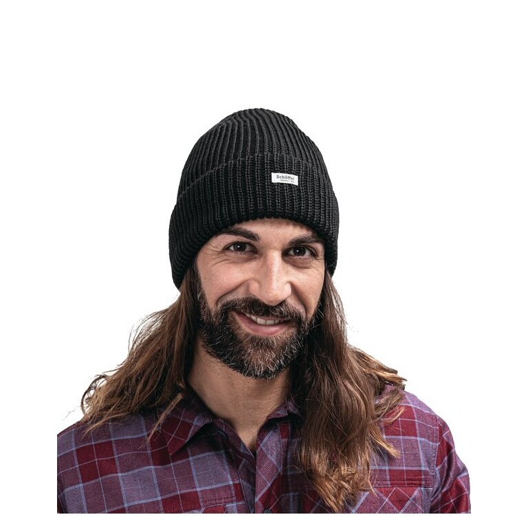 Schöffel Strickmütze Oxley Knitted Hat (Rippenstruktur, Umschlag) schwarz - 1 Stück