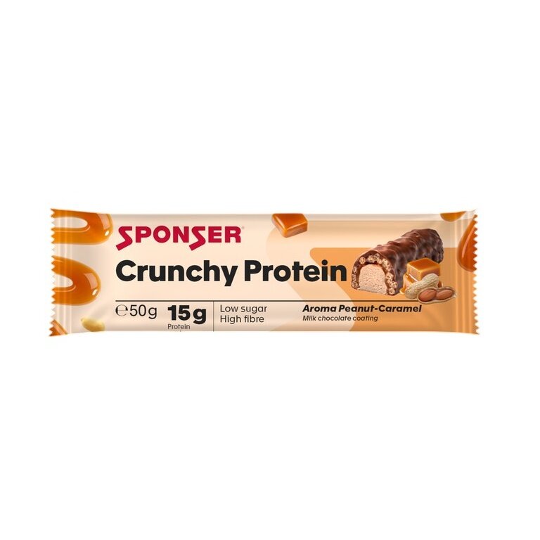 Sponser Crunchy Protein Riegel (über 30% Proteinanteil, nur 1,8g Zucker pro Riegel) Erdnuss/Karamell 12x50g Box