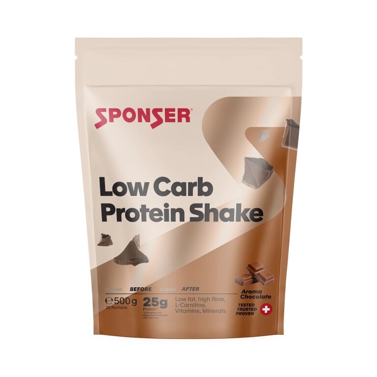 Sponser Low Carb Protein Shake (hochwertiges Protein aus Molke, Milch und Ei, 300mg L-Carnitin pro Portion) Schokolade 500g Beutel
