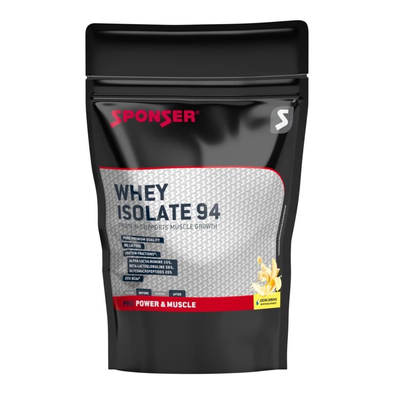 Sponser Whey Isolate 94 Proteinpulver (reines Whey Isolate CFM, max. Eiweißgehalt, laktosefrei) Banane 1500g Stehbeutel