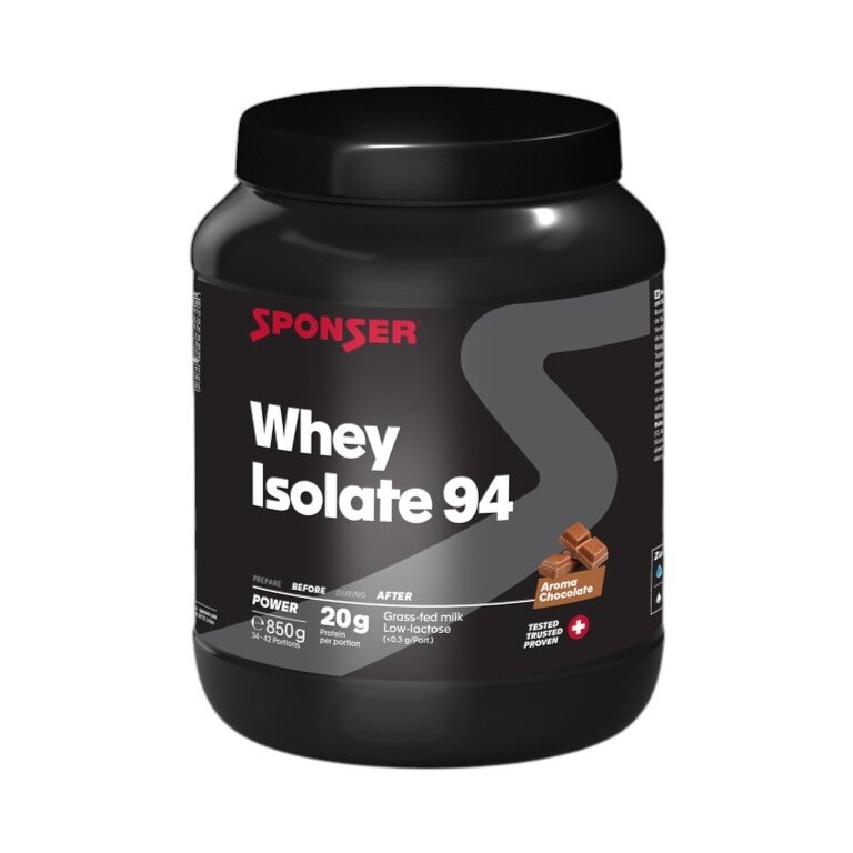 Sponser Whey Isolate 94 Proteinpulver (reines Whey Isolate CFM, max. Eiweißgehalt, laktosefrei) Schokolade 850g Dose