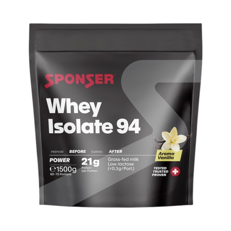 Sponser Whey Isolate 94 Proteinpulver (reines Whey Isolate CFM, max. Eiweißgehalt, laktosefrei) Vanille 1500g Stehbeutel