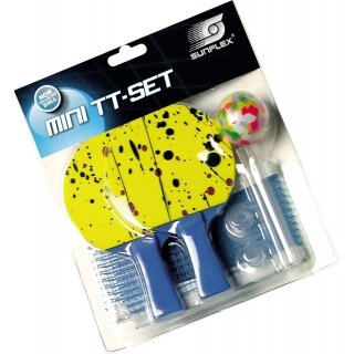 Sunflex Tischtennisschläger Set MINI mit 2 Minischlägern, Plastikball und Netz mit Saugnäpfen, in Blisterverpackung