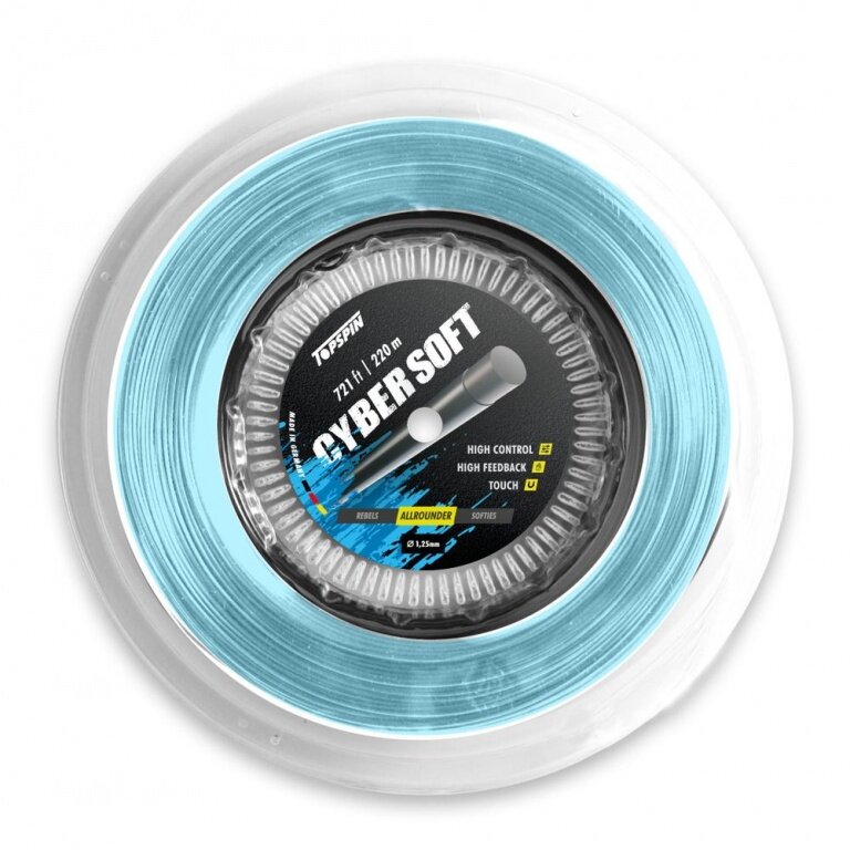 Topspin Tennissaite Cyber Soft (Haltbarkeit+Kontrolle) hellblau 110m Rolle