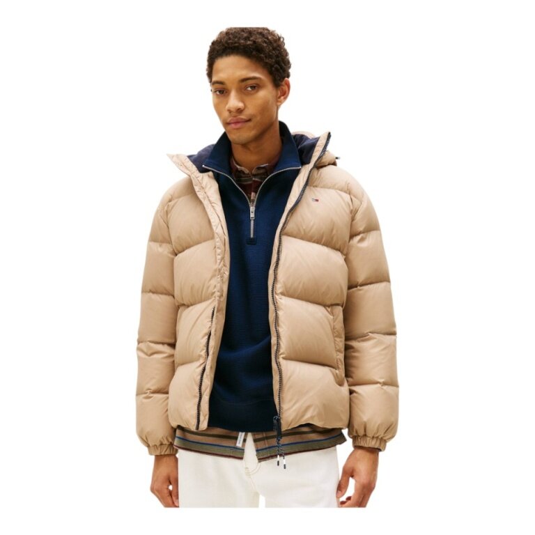 Tommy Jeans Winter-Daunenjacke Essential Down Jacket EXT mit Kapuze (warm, wasserabweisend) beige Herren