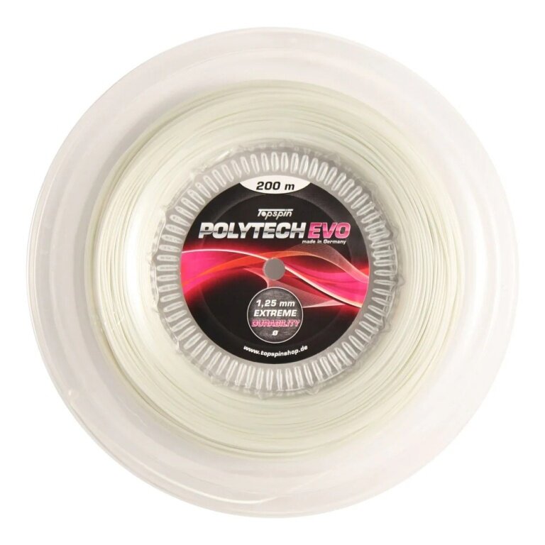 Topspin Tennissaite Poly Tech Evo (Haltbarkeit+Spielkomfort) weiss 200m Rolle