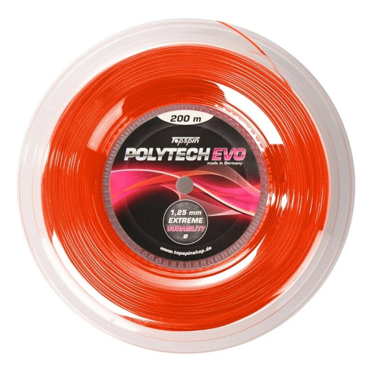 Topspin Tennissaite Poly Tech Evo (Haltbarkeit+Spielkomfort) orange 200m Rolle