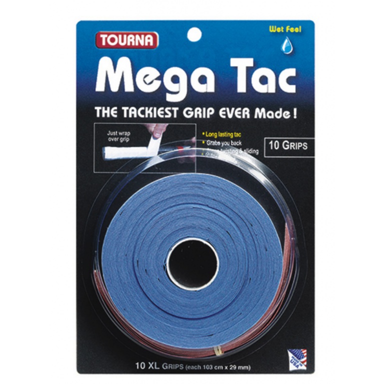 Tourna Overgrip Mega Tac (extreme Griffigkeit, haltbar, breit) blau 10er