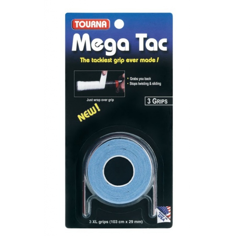 Tourna Overgrip Mega Tac (extreme Griffigkeit, haltbar, breit) blau 3er