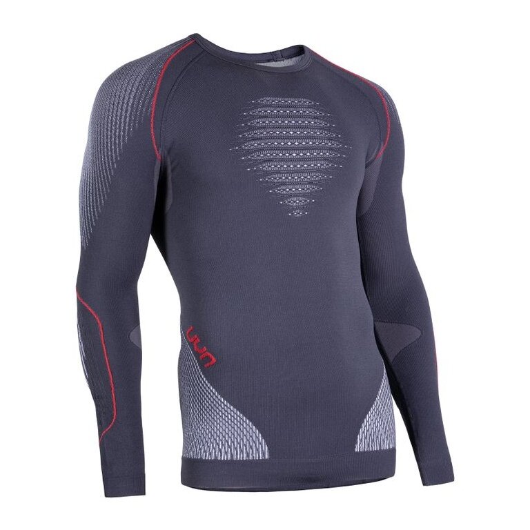 UYN Langarmshirt Evolutyon Round-Neck enganliegend Unterwäsche charcoal/weiss/rot Herren
