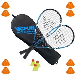 Victor VICFUN Speed-Badminton Set 100 Field (2xSchläger, 3xBälle, 8xFeldmarker, 1xTasche) blau