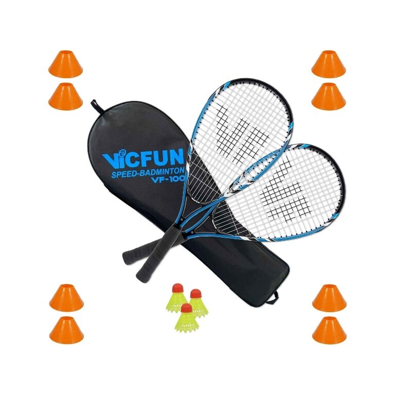 Victor VICFUN Speed-Badminton Set 100 Field (2xSchläger, 3xBälle, 8xFeldmarker, 1xTasche) blau