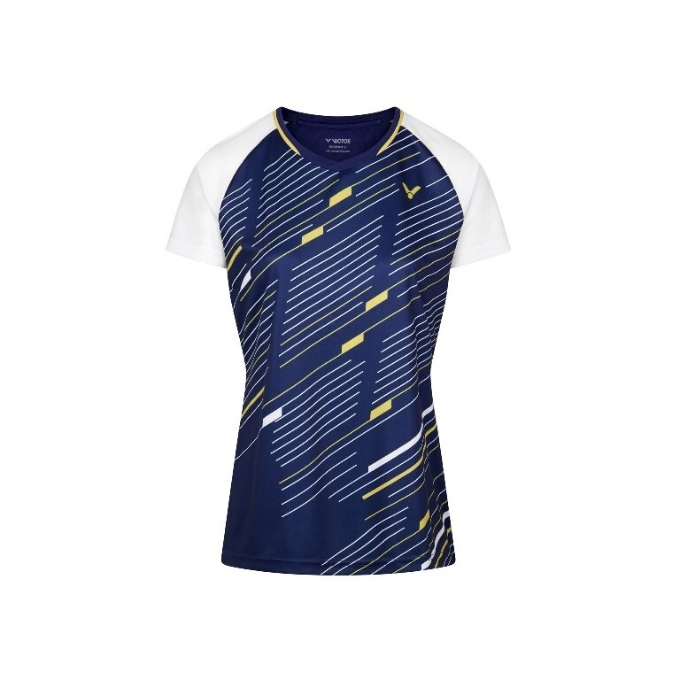 Victor Sport-Shirt T-44100 B (100% rec. Polyester) dunkelblau/weiss Damen