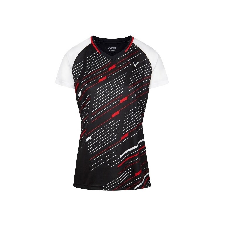 Victor Sport-Shirt T-44101 C (V-Ausschnitt) schwarz/weiss/rot Damen
