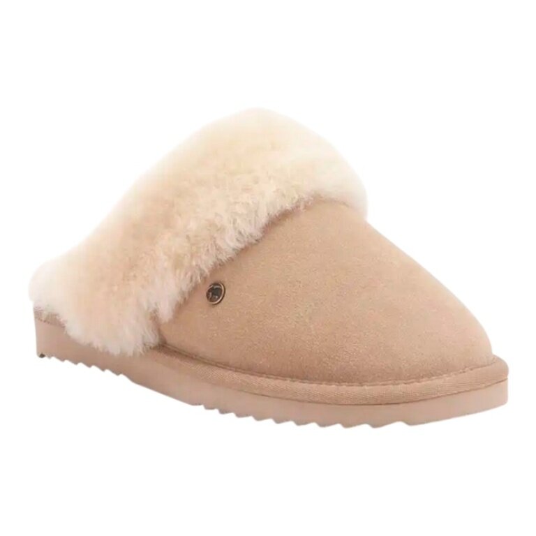 Warmbat Hausschuhe Pantoffel Flurry Suede mit Merino Schaffell hellbraun Damen