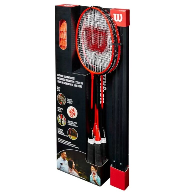 Wilson Badminton-Freizeitset (4x Schläger, 4x Bälle, Netz) rot/schwarz