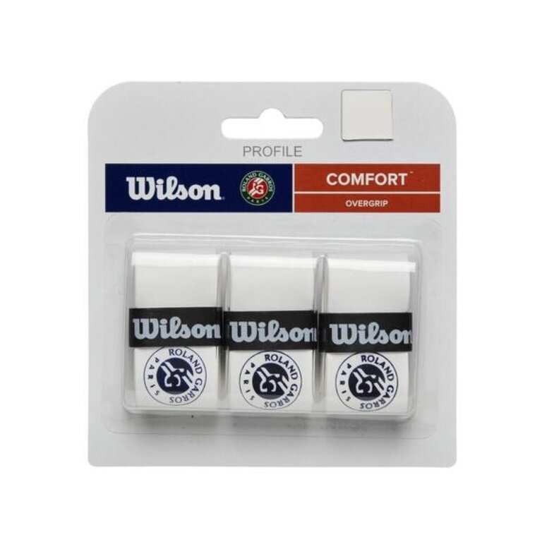 Wilson Overgrip Pro Roland Garros 0.6mm (Komfort/glatt/leicht haftend) weiss 3er