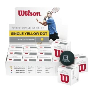 Wilson Squashball Staff (1 gelber Punkt, Speed langsam) schwarz - <b>12 Bälle im Karton</b>