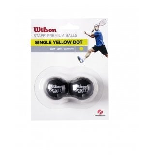 Wilson Squashball Staff (1 gelber Punkt, Speed langsam) schwarz - Blister 2 Bälle