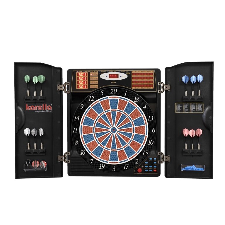 Karella Dartscheibe Dartautomat CB-90 - E-Dartscheibe für 16 Spieler, inkl. 12 Darts, 38 Spiele, 210 Spielvarianten