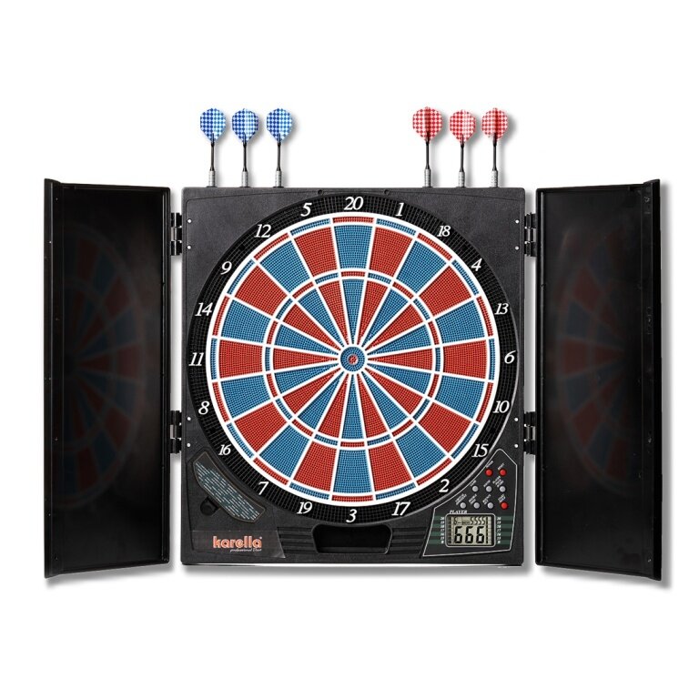 Karella Dartscheibe Dartautomat CB-25 - E-Dartscheibe für 8 Spieler, inkl. 6 Darts, 29 Spiele, 90 Spielvarianten