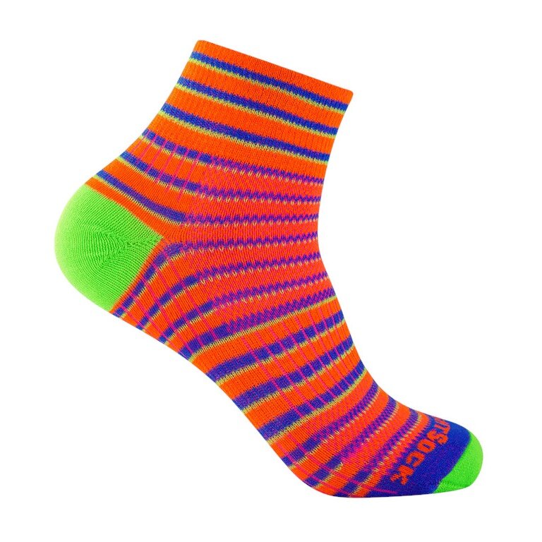 Wrightsock Sportsocken Quarter Coolmesh II (dünn, atmungsaktiv, bequem) orange/blau/grün - 1 Paar